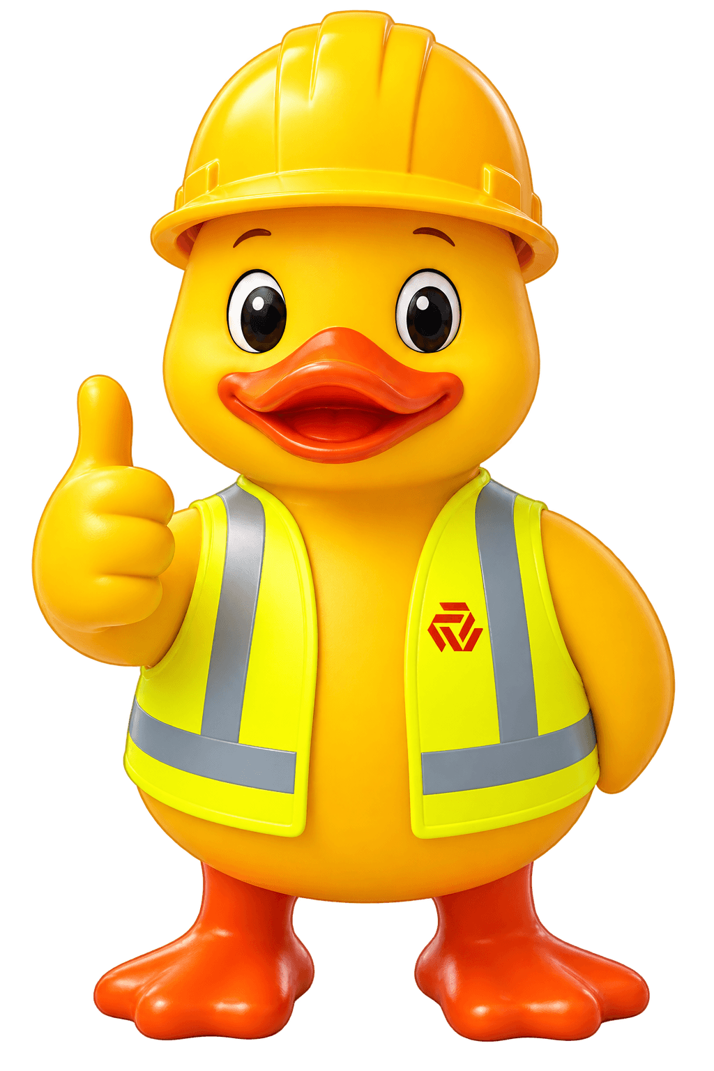 InfraDBM duck in a hard hat and hi-vis vest, giving a thumbs up